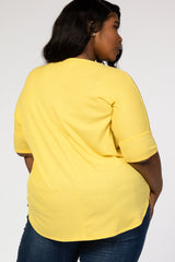 Yellow V-Neck Waffle Knit Plus Top