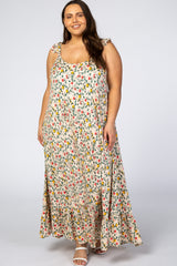 Ivory Floral Ruffle Strap Plus Maxi Dress