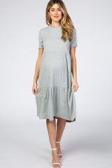 Heather Grey Ribbed Tiered Maternity Dress