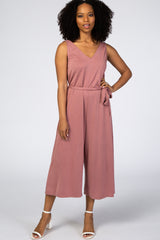 Mauve V-Neck Tie Waist Jumpsuit