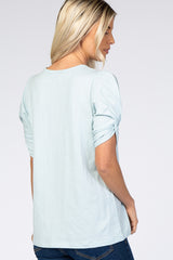 Light Blue Short Twisted Sleeve Round Neck Top