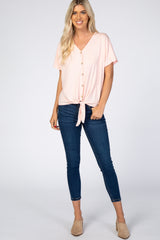 Light Pink Tie Front Short Sleeve Top