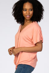 Peach Tie Front Short Sleeve Top