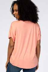 Peach Tie Front Short Sleeve Top