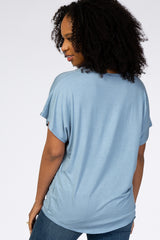 Light Blue Tie Front Short Sleeve Top