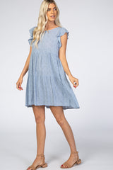 Blue Dotted Ruffle Sleeve Back Cutout Maternity Dress