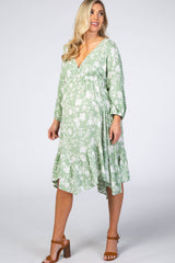 Mint Floral Silhouette Print Maternity Dress