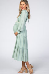 Mint Ruffle Lace Tiered Maternity Midi Dress