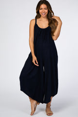 Navy Asymmetrical Hem Maternity Jumpsuit