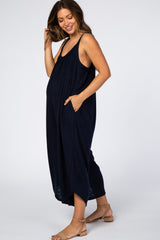 Navy Asymmetrical Hem Maternity Jumpsuit