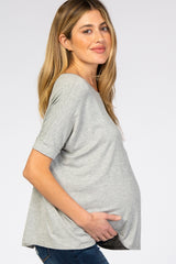 Heather Grey Short Dolman Sleeve Maternity Top