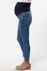 Blue Distressed Hem Maternity Skinny Jeans