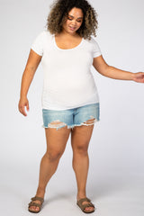 Light Blue Distressed Hem Maternity Plus Jean Shorts