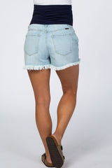 Light Blue Frayed Hem Maternity Jean Shorts