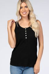 Black Ribbed Button Front Maternity Tank Top