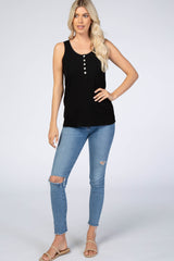 Black Ribbed Button Front Tank Top