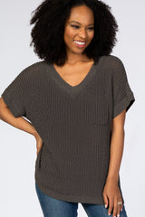 Charcoal Front Pocket Knit Maternity Top