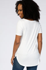 Ivory Ribbed Short Sleeve Button Detail Top