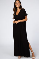 Black Empire Waist Side Slit Maxi Dress