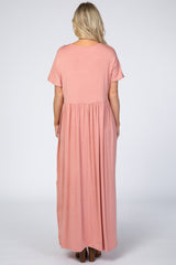 Pink Empire Waist Side Slit Maternity Maxi Dress