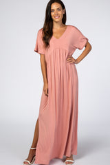 Pink Empire Waist Side Slit Maxi Dress