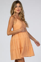 Peach Sleeveless Tiered Maternity Mini Dress