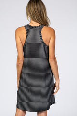 Black Striped Pocket Front Swing Dress