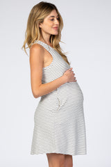 Ivory Striped Pocket Front Maternity Swing Dress