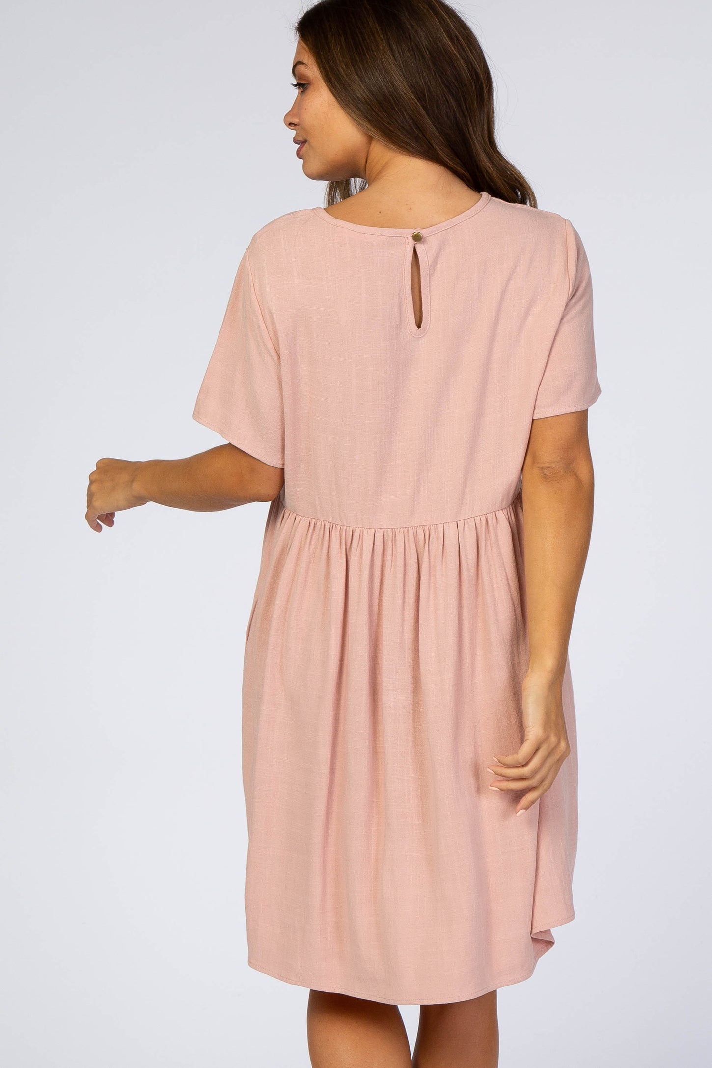 Light Pink Linen Babydoll Maternity Dress