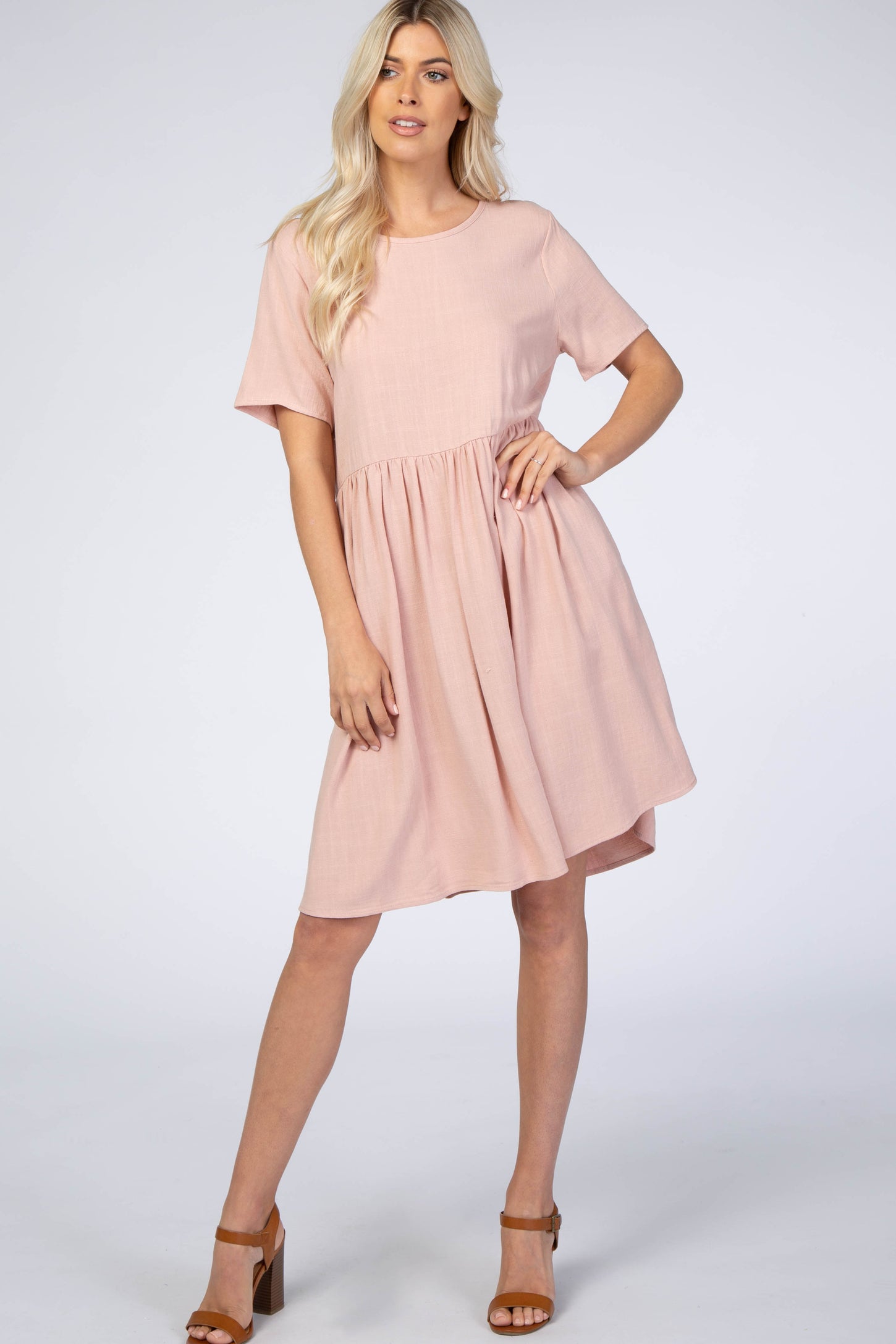 Light Pink Linen Babydoll Maternity Dress