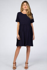 Navy Blue Linen Babydoll Maternity Dress