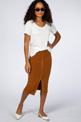 White Ribbed Rounded Hem Short Sleeve Maternity Top
