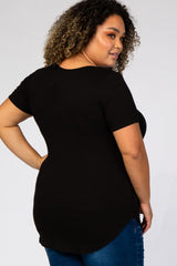 Black Ribbed Scoop Neck Maternity Plus Top