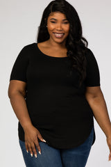 Black Ribbed Scoop Neck Maternity Plus Top