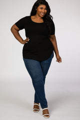 Black Ribbed Scoop Neck Plus Top