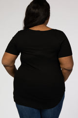 Black Ribbed Scoop Neck Plus Top