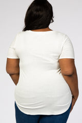 Ivory Ribbed Scoop Neck Plus Top