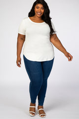 Ivory Ribbed Scoop Neck Plus Top