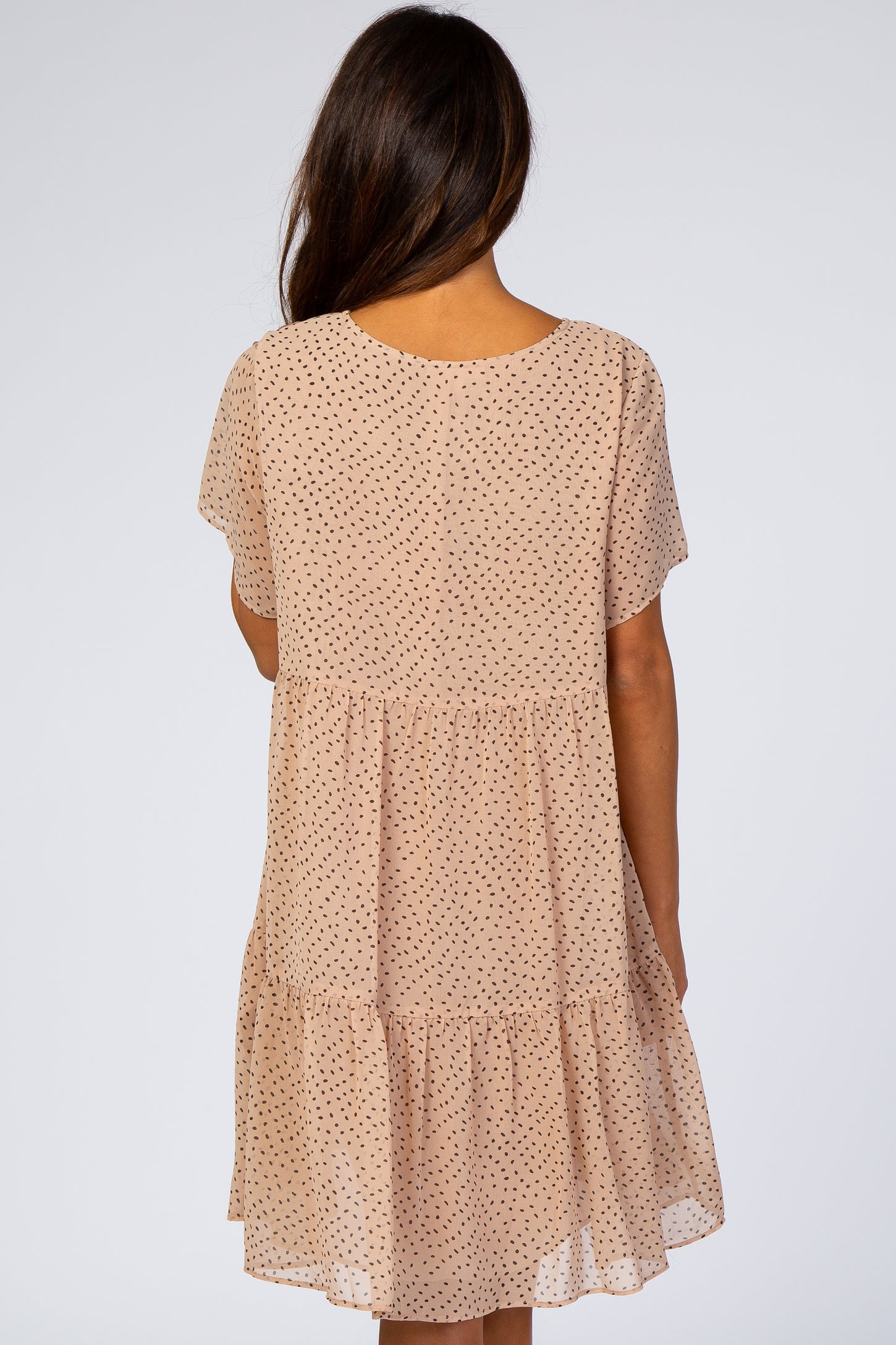 Beige Polka Dot Tiered Dress