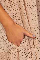 Beige Polka Dot Tiered Dress