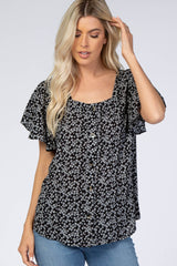 Black Floral Button Down Top