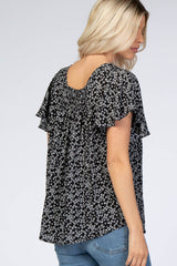 Black Floral Button Down Top