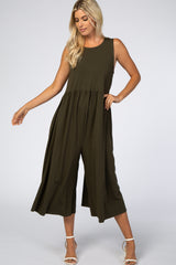 Olive Wide Leg Crop Maternity Jumpsuit