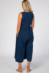 Navy Blue Wide Leg Crop Maternity Jumpsuit