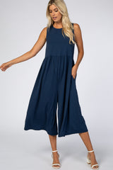 Navy Blue Wide Leg Crop Maternity Jumpsuit