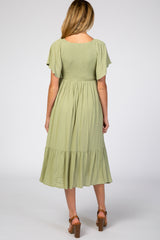 Light Olive Smocked Ruffle Maternity Dress