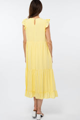 Yellow Ruffle Sleeve Tiered Midi Dress