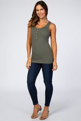 Olive Ribbed Sleeveless Top
