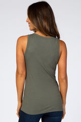 Olive Ribbed Sleeveless Top