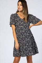 Navy Blue Floral Button Front Maternity Dress